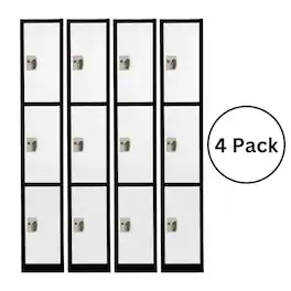 AdirOffice - Storage Locker 629-Series 72" H 3-Tier Steel Compartment Key Lock Locker with Key Lock, 4/Pack - Black Bidy/White Doors