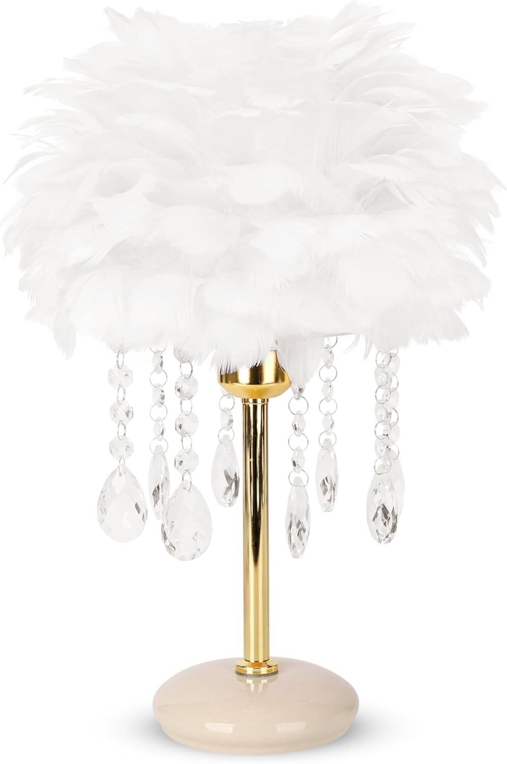 Alt View 3. The Best Inks - White Lamp Table Lamp Smart Dimmable Crystal Crystal Feather Enchanting Cute Princess Desk Light Small - default.