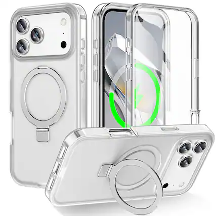 Front. Dteck - for Apple iPhone 17 Pro Mag Safe Case, Ring Stand Built-in Screen Protector Full Body Cover - Clear.