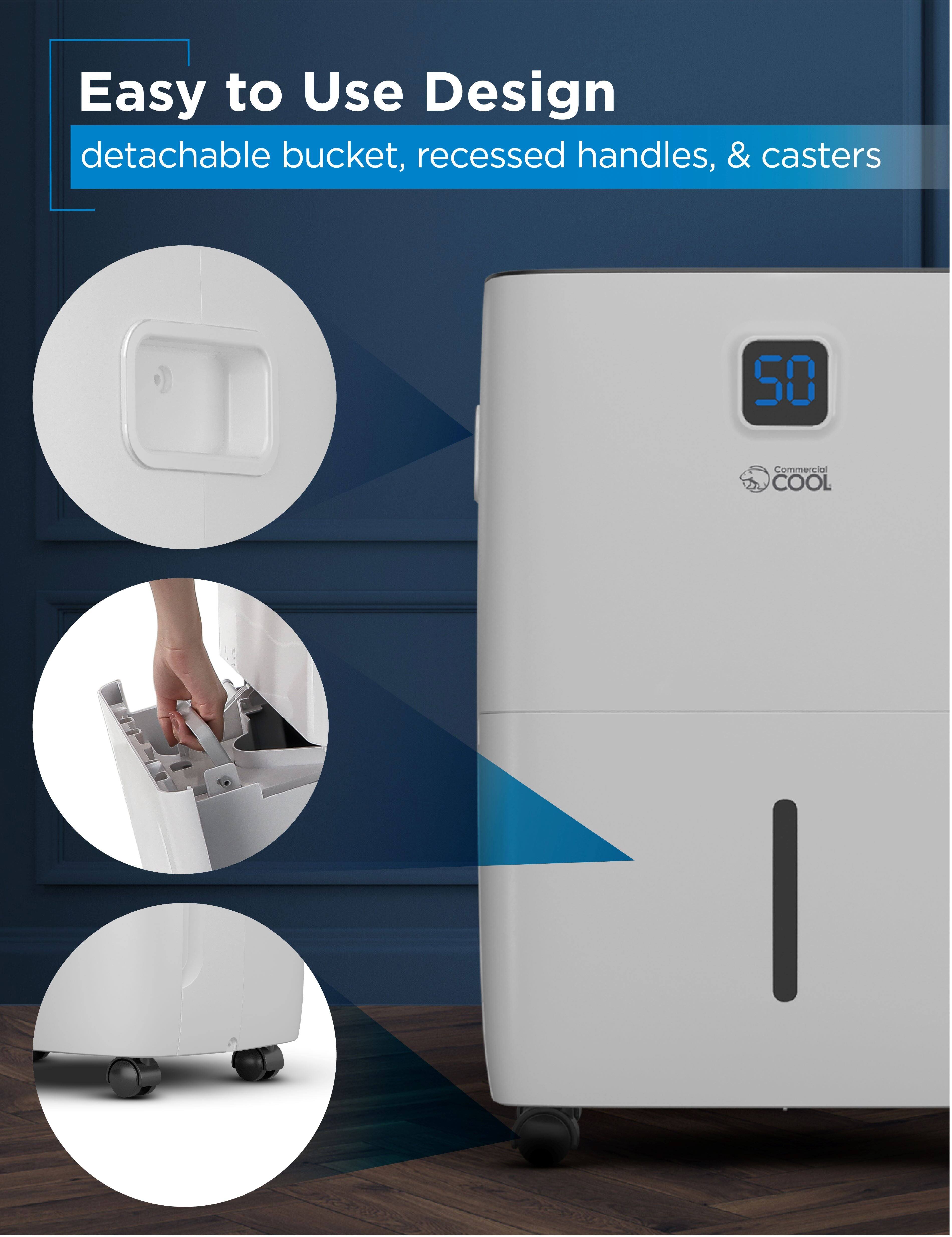 Easy to Use Design, detachable bucket, recessed handles, & casters. 50 Commercial COOL.