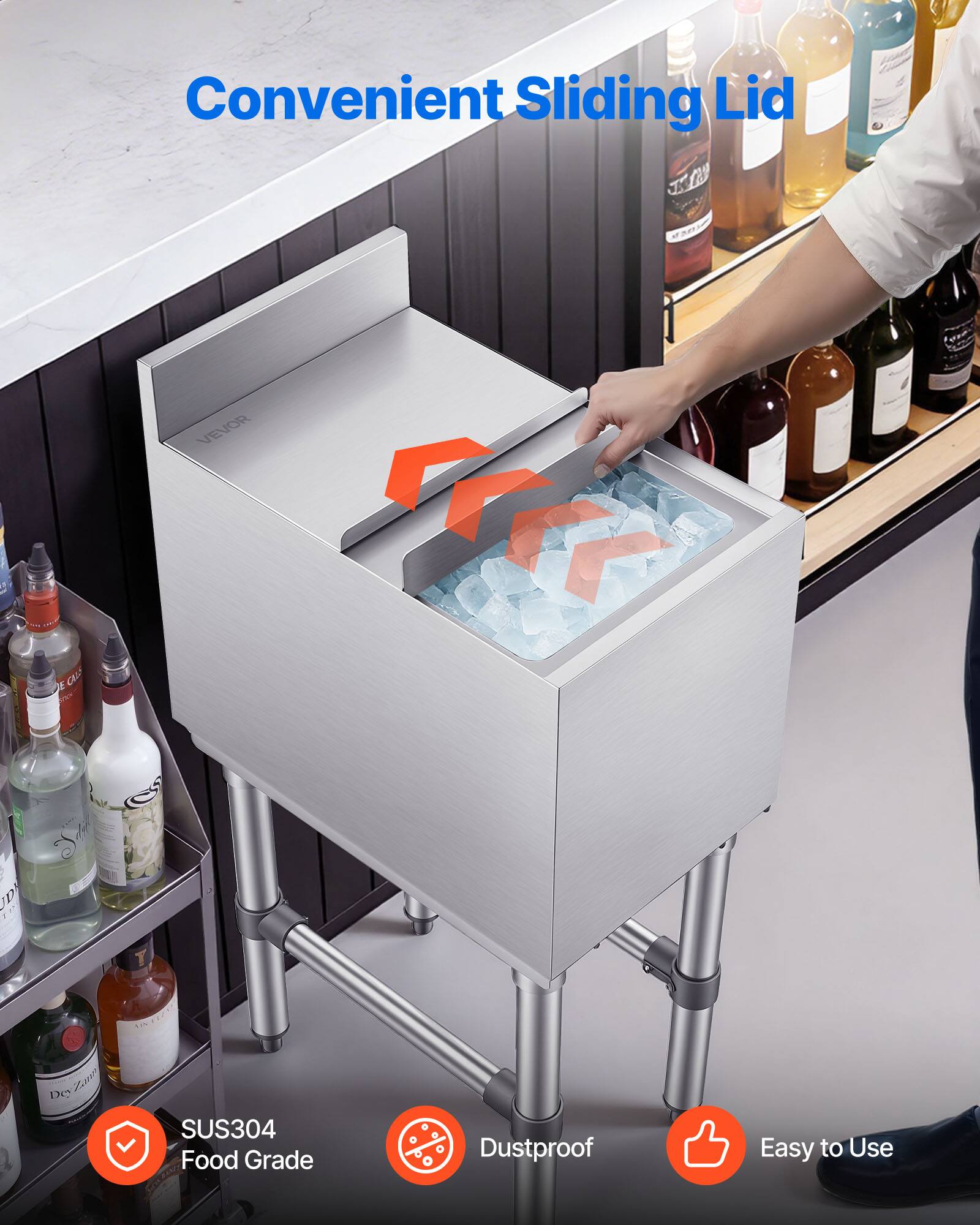 Convenient Sliding Lid  
SUS304 Food Grade  
Dustproof  
Easy to Use