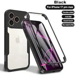Dteck - for Apple iPhone 17 Pro Max Rugged Case,Slim Full-Body Clear Back Cover,Shockproof PC+TPU Case,Built-in Screen Protector - Black