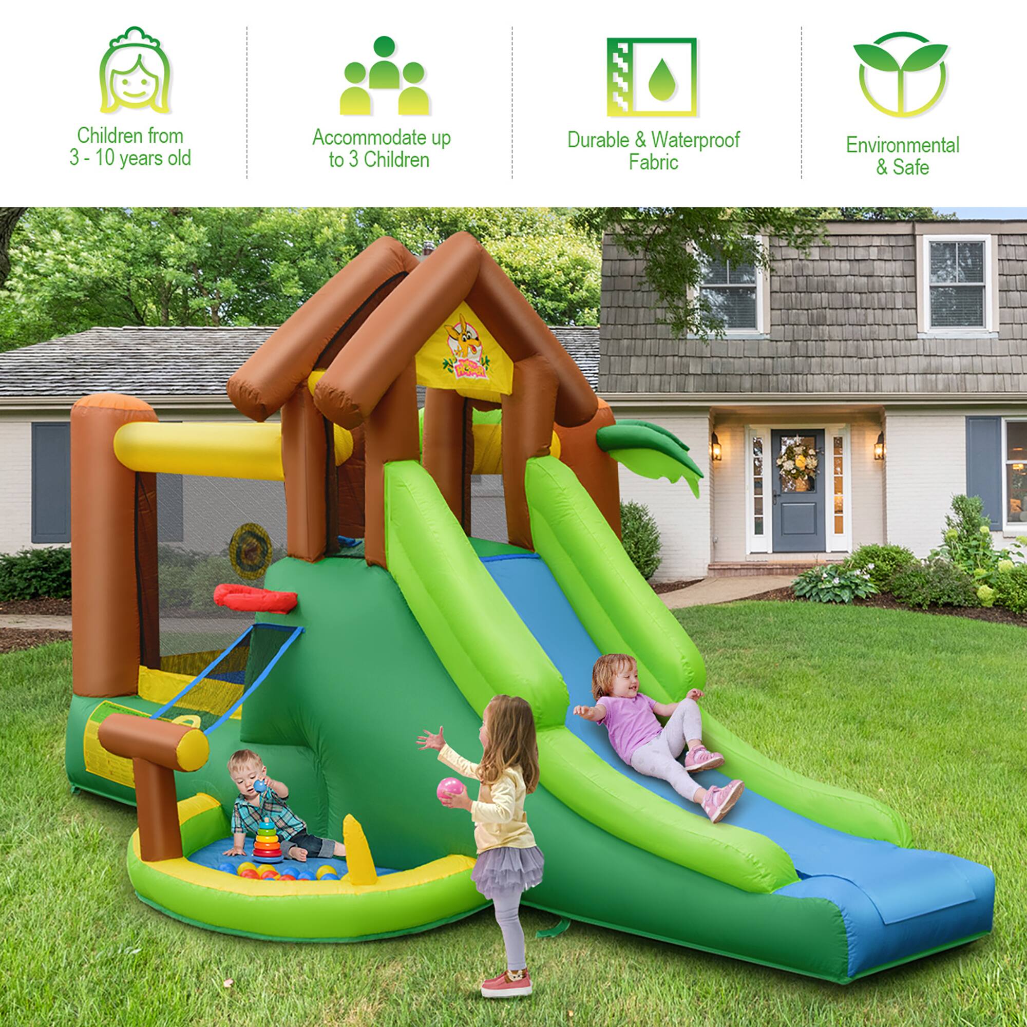 Children from 3 - 10 years old  
Accommodate up to 3 Children  
Durable & Waterproof Fabric  
Environmental & Safe