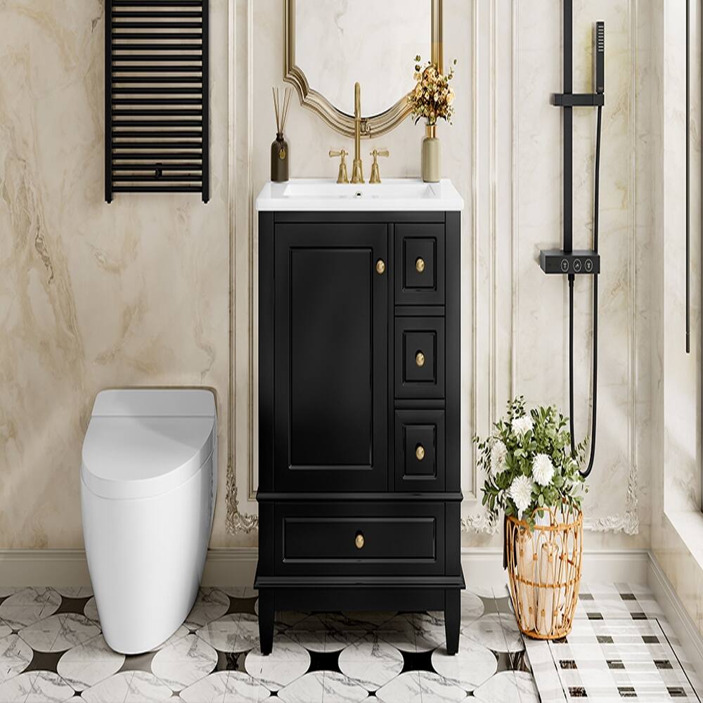 Alt View 3. Loheer - Loheer 24 Inch Bathroom Vanity with Sink, Black Freestanding Vanity Cabinet, Solid Wood Base - Black.