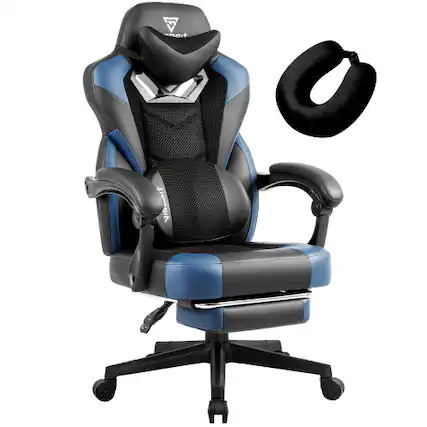 Front. Akoasm - Ergonomic Gaming Chair PRO for Adults, Reclining Office Chair Computer Chair with Footrest, Lumbar Support (Black Blue) - Black Blue.