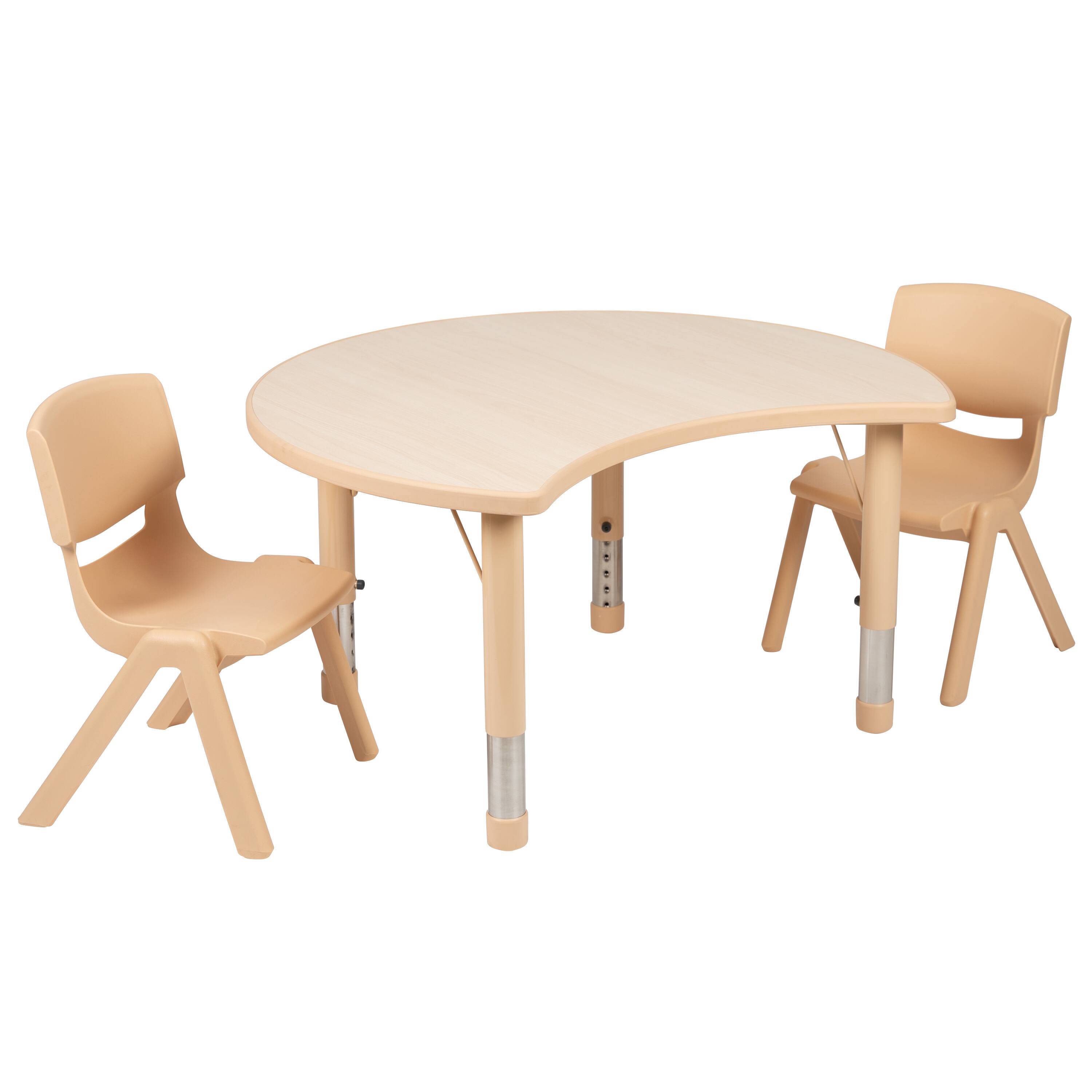 Alt View 1. Emma + Oliver - 25.125"W x 35.5"L Crescent Plastic Adjustable Kids Table Set - 2 Chairs - Natural.