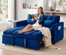 Tiramisubest - 3 in 1Convertible Sleeper Sofa Bed,Futon Couches for Living Room with Side Pocket|Adjustable Backrest Sectional Sofa Bed - Blue