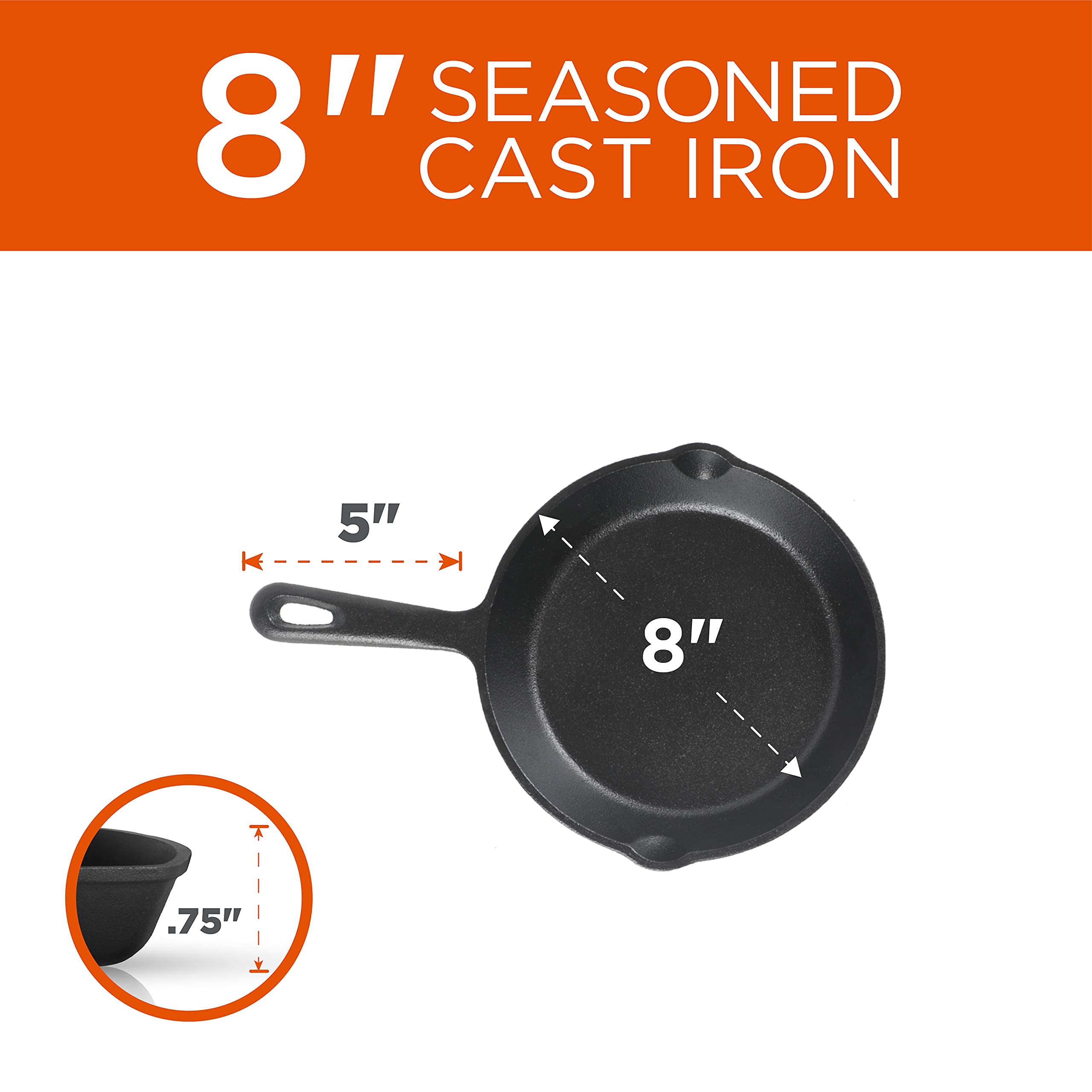 SEASONED 8" CAST IRON 5" .75"