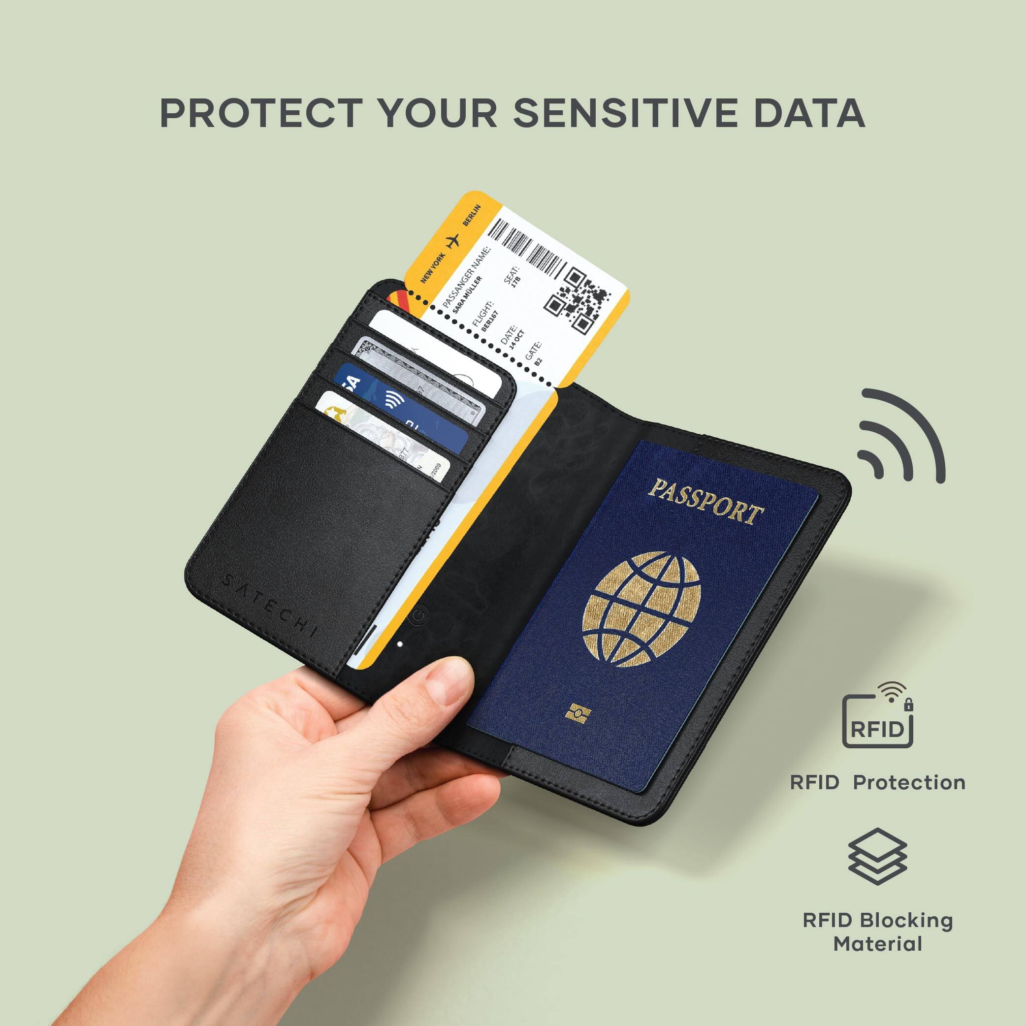 PROTECT YOUR SENSITIVE DATA

STORE NAME: IWI

PASSENGER FLIGHT NUMBER: 1

GATE: a w

SATECHI

PASSPORT RFID Protection RFID Blocking Material