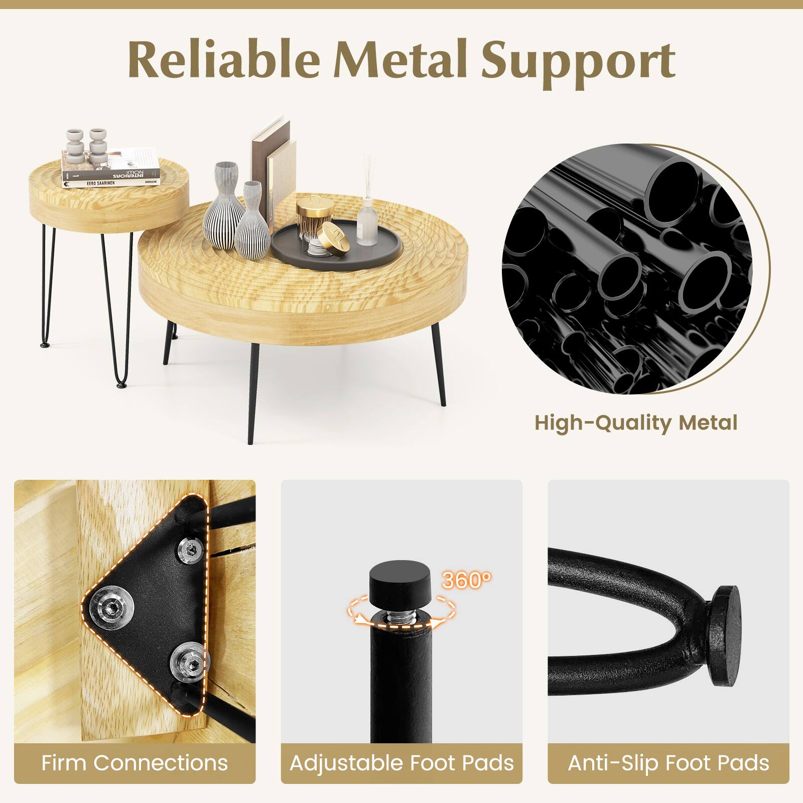 Reliable Metal Support

High-Quality Metal

Firm Connections

Adjustable Foot Pads

Anti-Slip Foot Pads