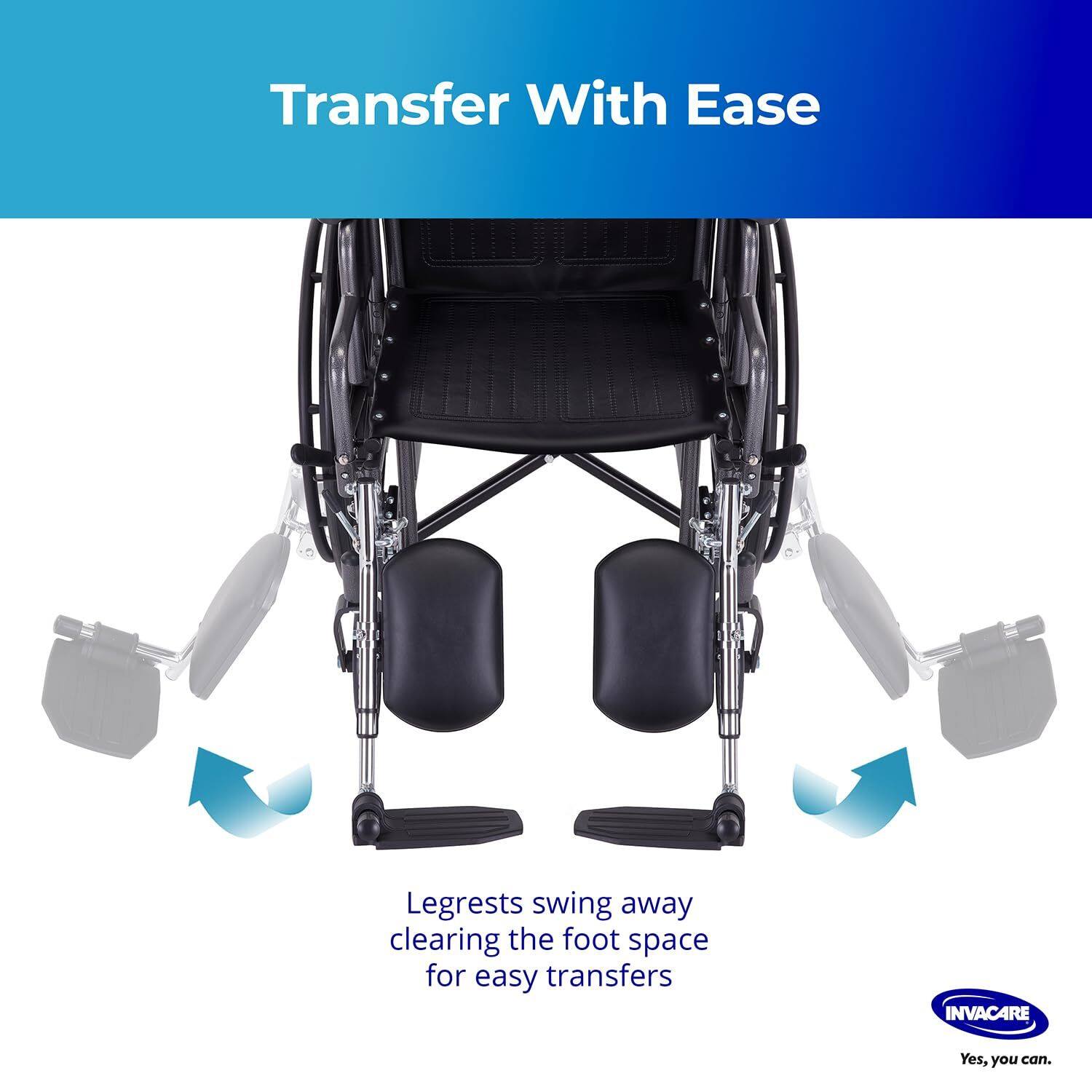 Transfer With Ease

Legrests swing away clearing the foot space for easy transfers

INVACARE
Yes, you can.