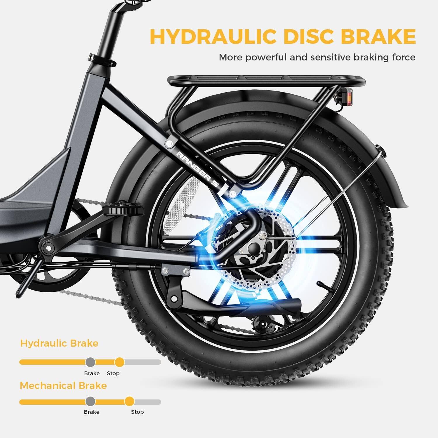 HYDRAULIC DISC BRAKE More powerful and sensitive braking force RANGER Hydraulic Brake Brake Stop Mechanical Brake Brake Stop