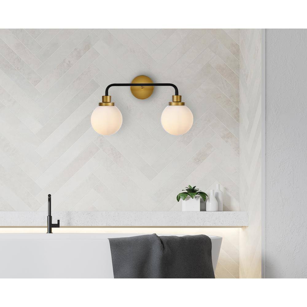 Angle. Living District - Hanson 2 lights bath sconce in black with brass with frosted shade - Black And Brass And Frosted Shade.