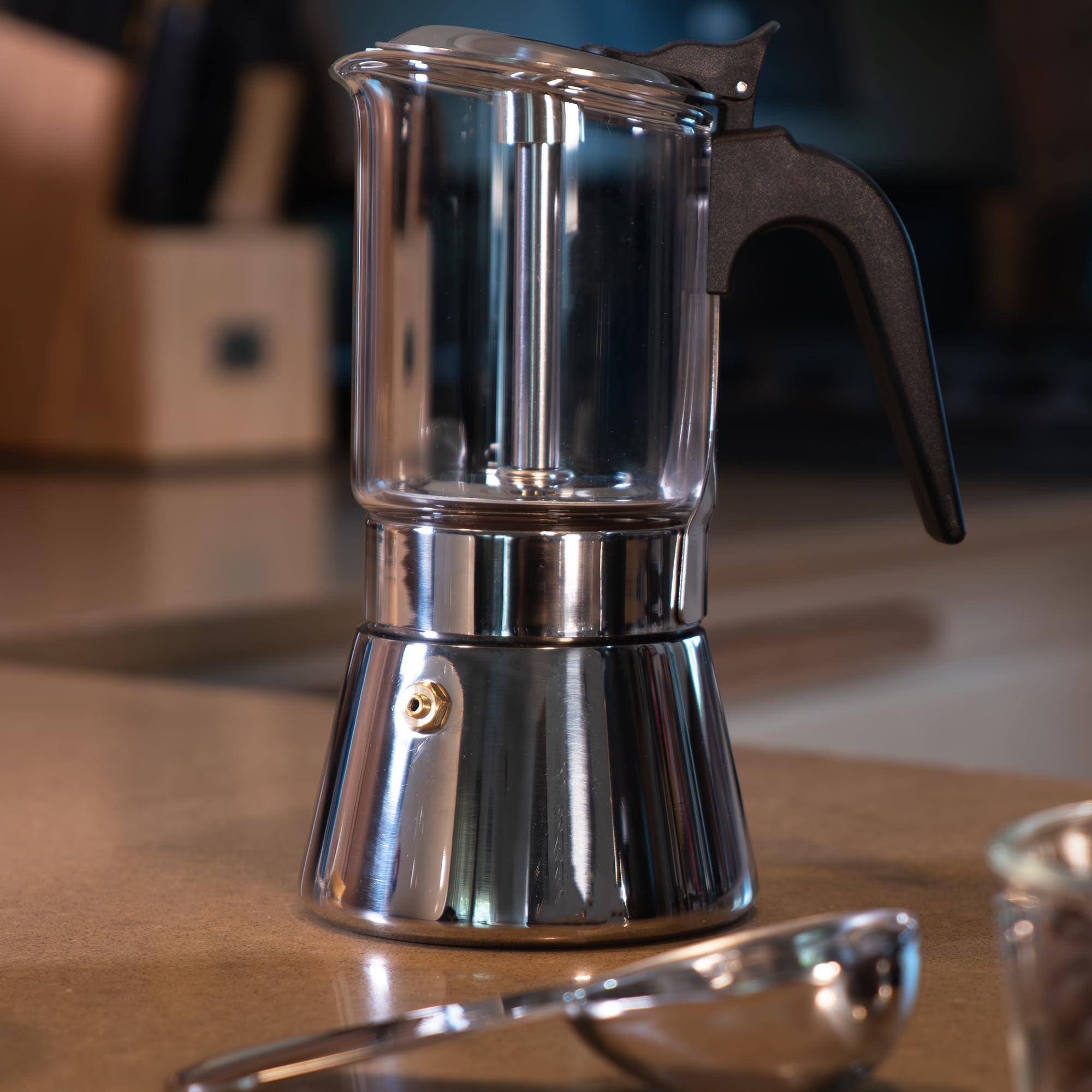 Alt View 5. Dapper Styles - London Sip Glass And Stainless Steel Stovetop Espresso Maker Moka Pot Italian Coffee Percolator (10.) - Silver-Large.