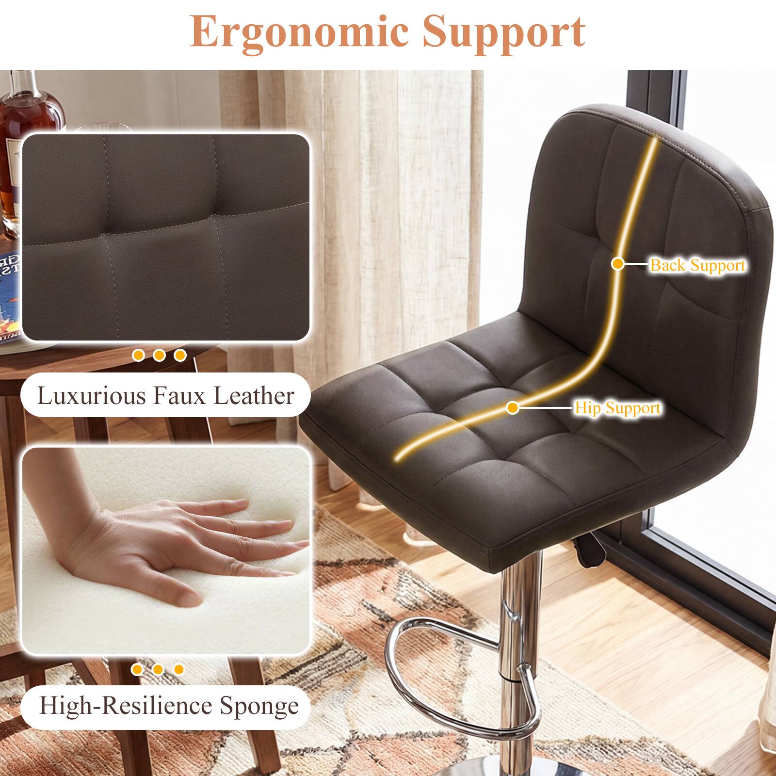 Ergonomic Support  
- Back Support  
- Hip Support  

Luxurious Faux Leather  
High-Resilience Sponge