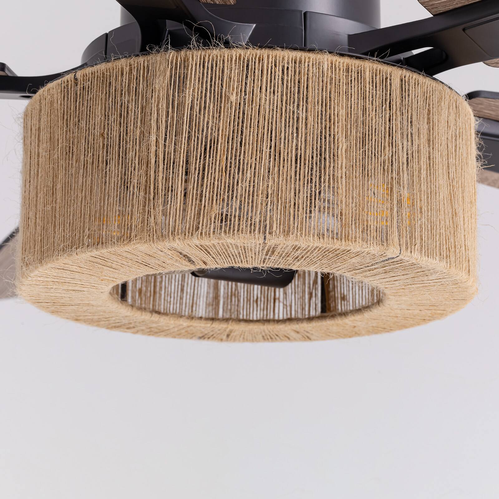 Alt View 7. Siljoy - 52-in Boho Black Hemp Ceiling Fan with Light and Remote Control Include(Bulb not include) - Black.