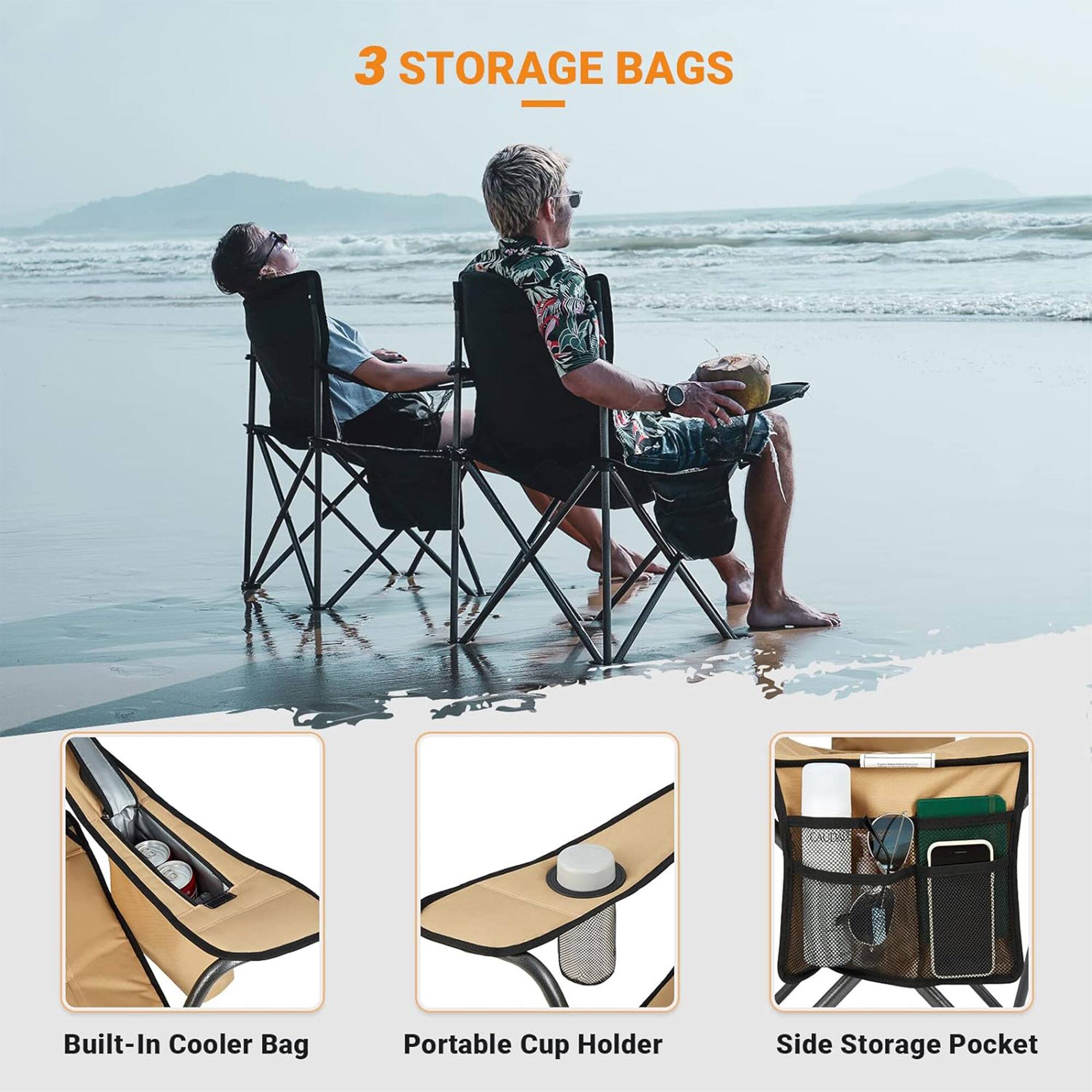 3 STORAGE BAGS

- Built-In Cooler Bag
- Portable Cup Holder
- Side Storage Pocket