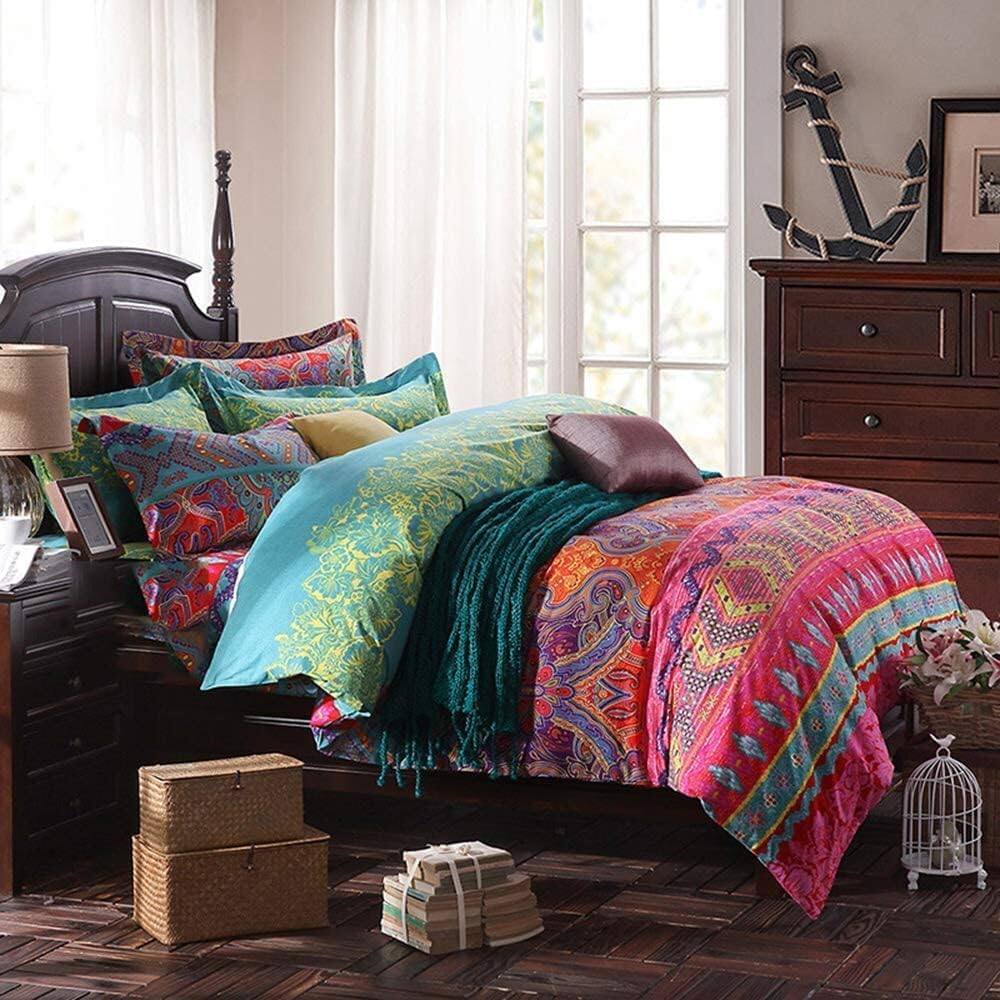 Left. PO3TICJUNKI3 - Boho Queen Duvet Cover Set Soft Cotton Mandala Print Luxury Breathable Comfy - Pattern0501-Queen.