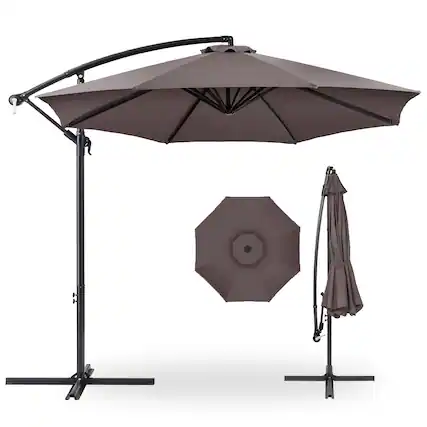 Front. Best Choice Products - Best Choice Products 10ft Offset Hanging Outdoor Market Patio Umbrella w/ Easy Tilt Adjustment - Deep Taupe - Deep Taupe.