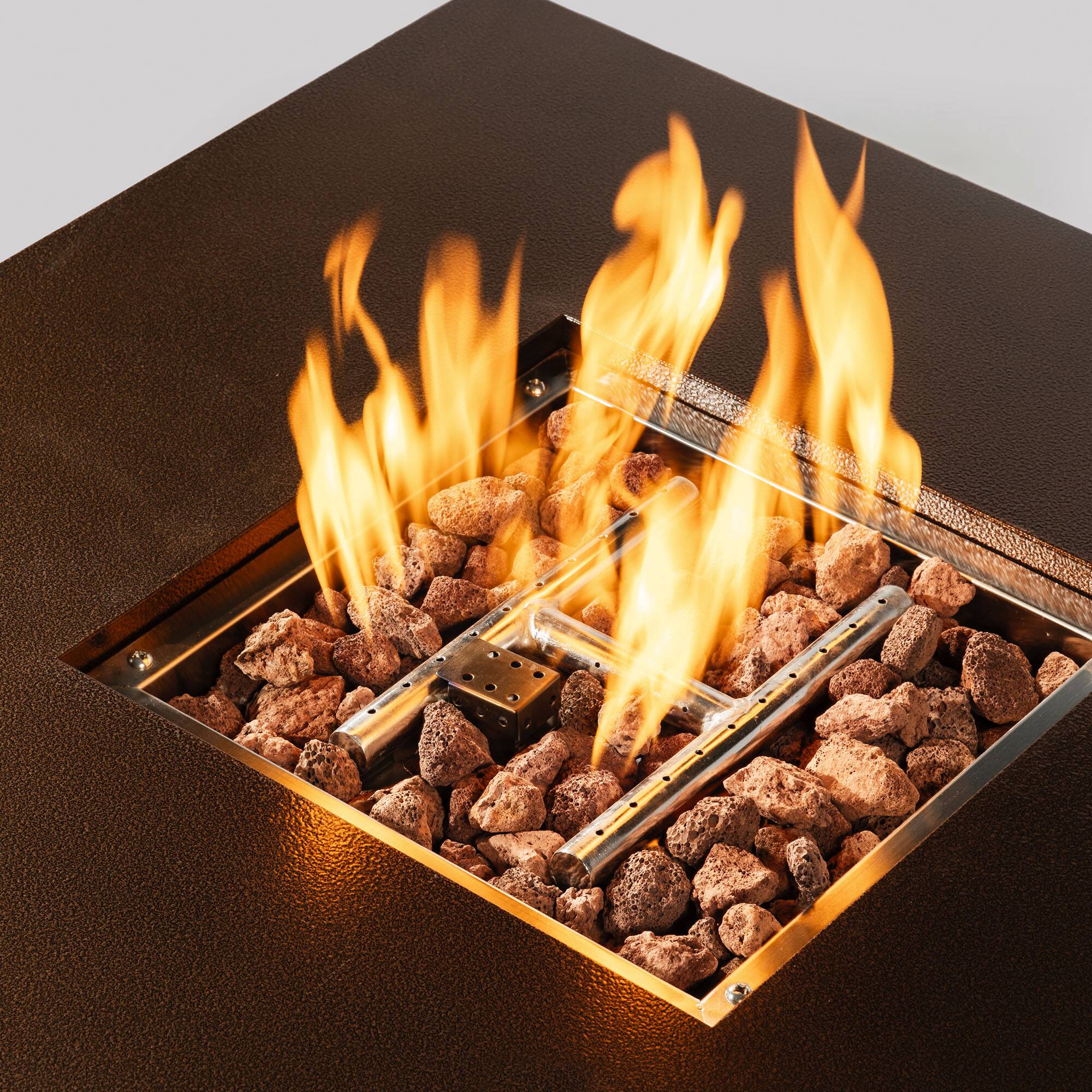 Angle. Lirago - 28" Outdoor Fire Pit Table 50000 BTU Propane Fire Pit Square Steel Table Top Fire Pit for Patio Deck Garden Brown - Brown.