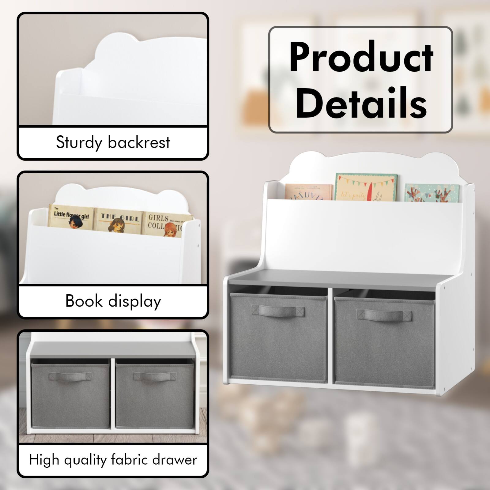 Product Details

- Sturdy backrest
- Book display
- High quality fabric drawer