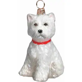 Joy to the World Collectibles - Joy to the World West Highland Terrier Westie Puppy Dog Polish Glass Christmas Tree Ornament - White