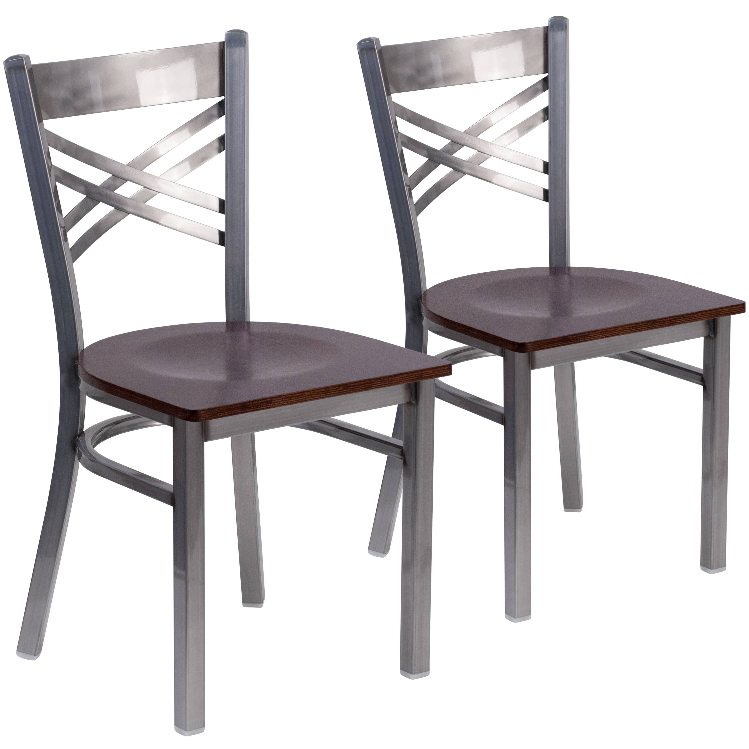 Walnut Wood Seat/Clear Coated Metal Frame