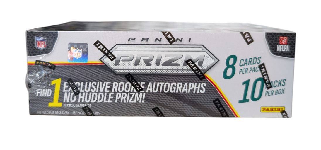 PANINI PRIZM  
NFL  
NFLPA  
8 CARDS PER PACK  
10 PACKS PER BOX  
EXCLUSIVE ROOKIE AUTOGRAPHS  
FIND 1 NO HUDDLE PRIZM!  
NO PURCHASE NECESSARY SEE PACK TAILS