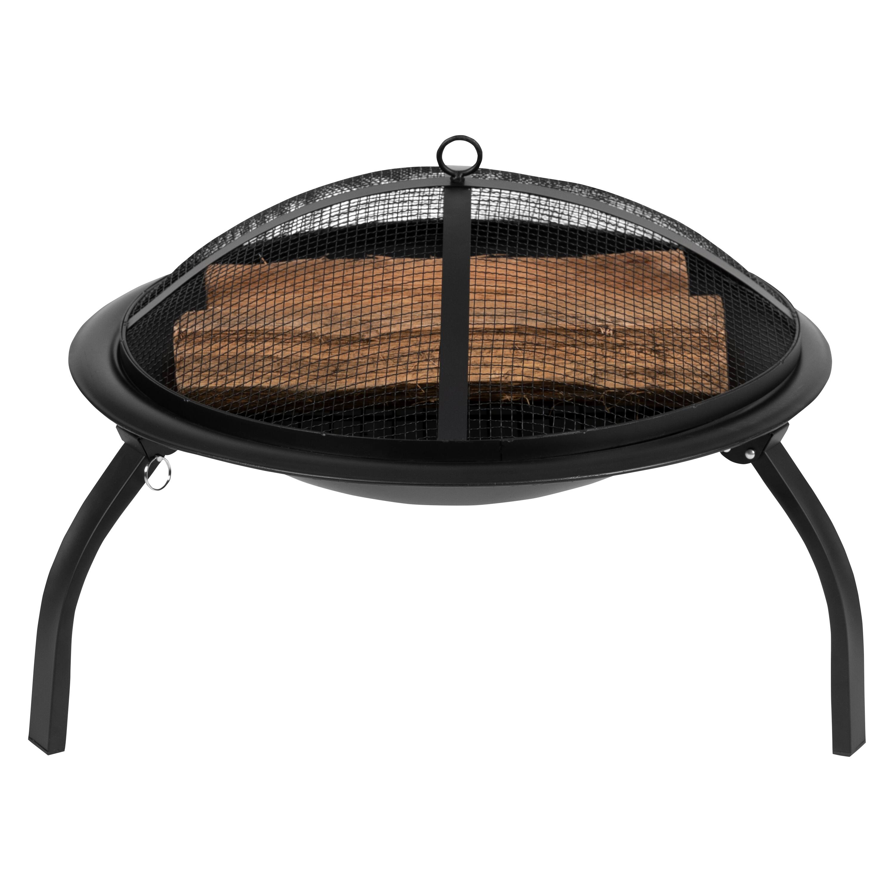 Alt View 10. Emma + Oliver - 22.5" Iron Foldable Wood Burning Outdoor Firepit with Mesh Screen & Poker - Black.