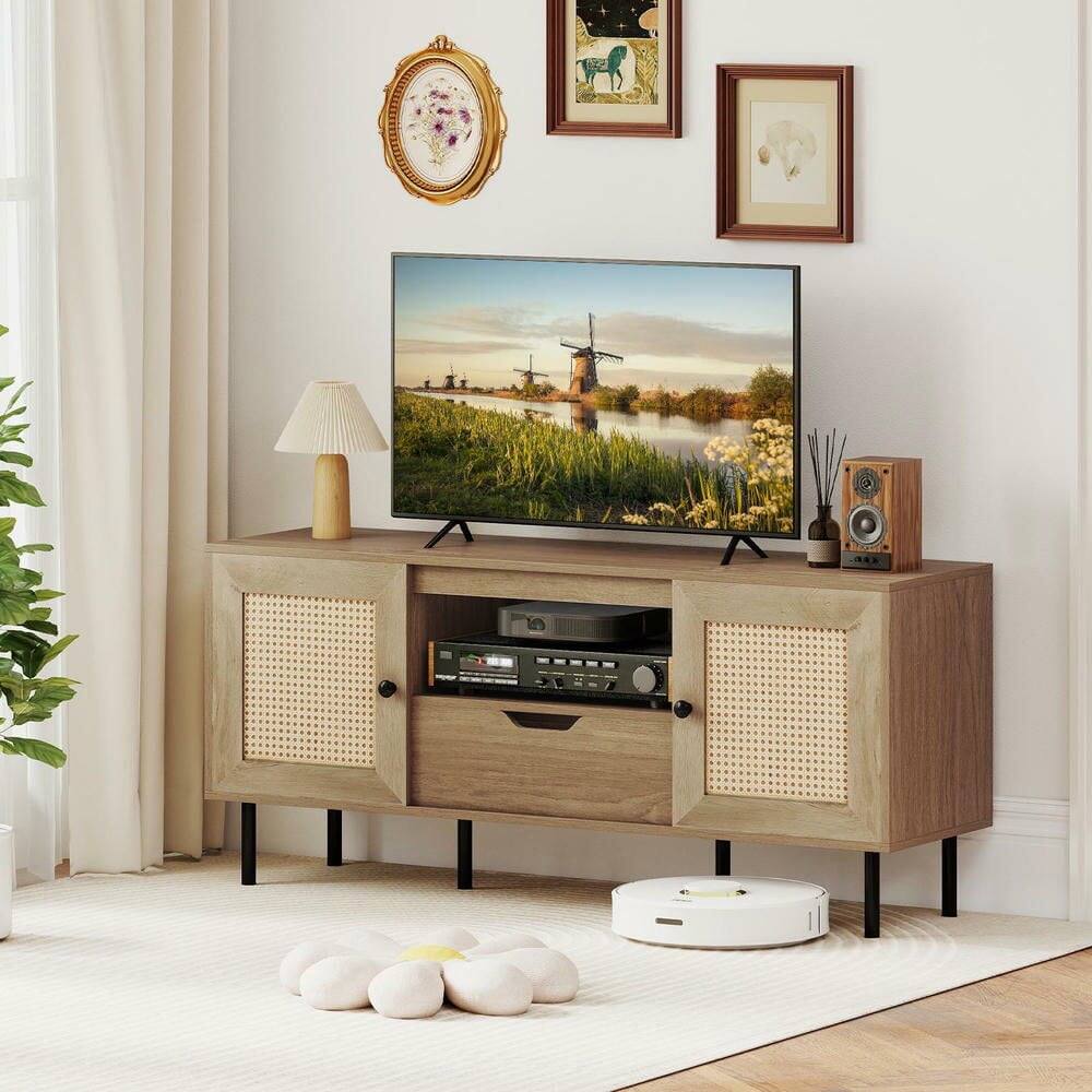 Alt View 4. Kadyn - Boho Style Entertainment Center for 60-Inch TVs with Cabinets, Natural - Brown.