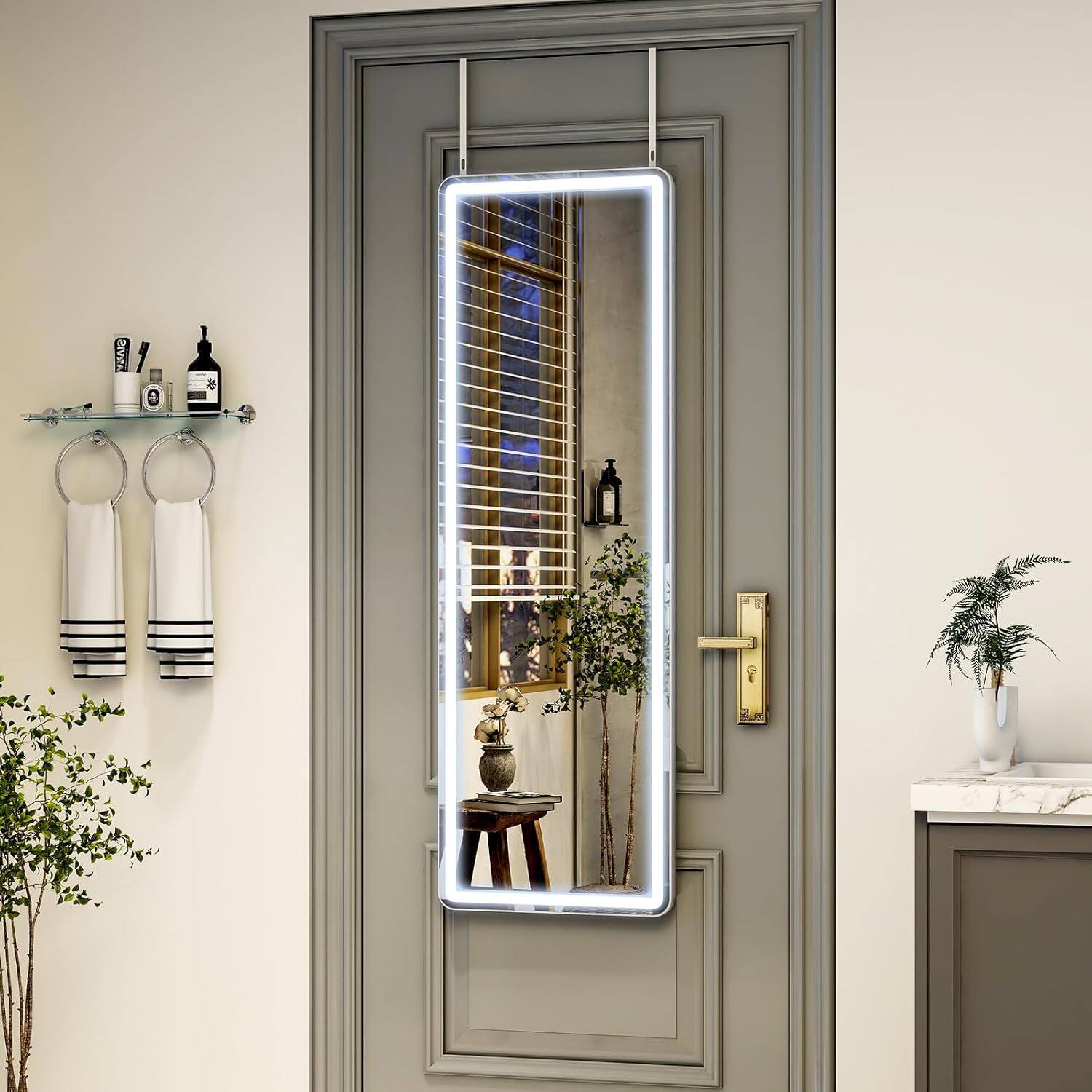 Left. Stamp n Camp - Door Mirror Full Length with Lights,Tempered Glass 16"x48" Led Full Length Mirror with Dimming & 3 Color Lighting... - Rectangle-48"L×16"W.