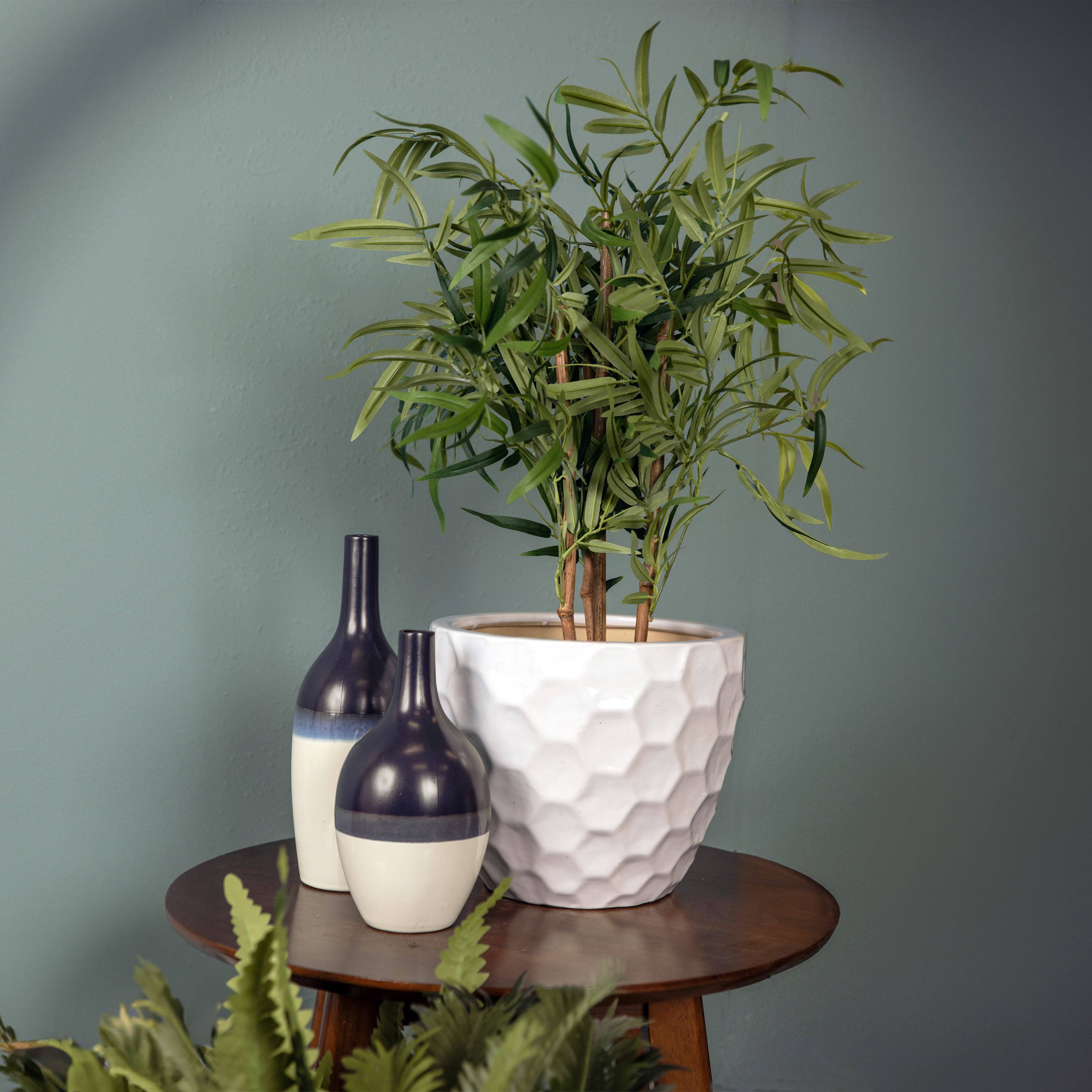 Alt View 3. Sunnydaze - 13.5" Honeycomb Pattern Ceramic Planter - Set of 2 - White.