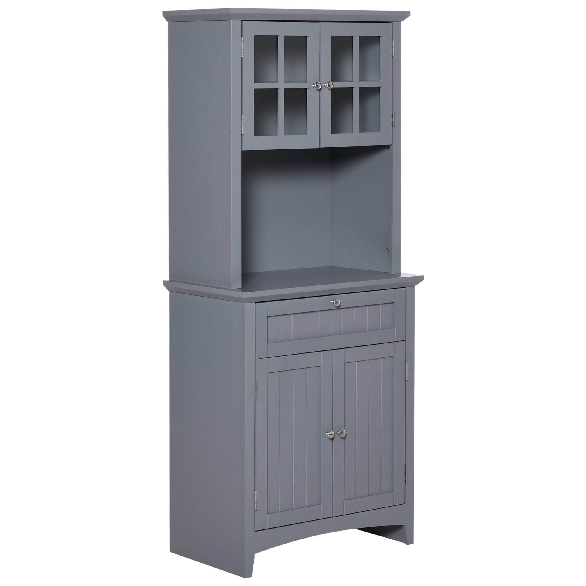 Front. Homcom - Elegant Buffet with Hutch, Kitchen Pantry Storage Cabinet with Framed Glass Door Drawer and Microwave Space, Grey - Grey.