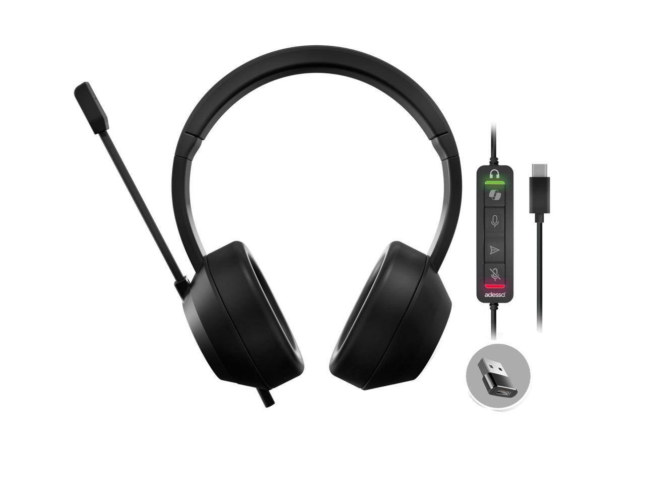 Alt View 7. Adesso - Adesso Xtream P7 Wired Headset - AI Controls, USB A/C, 32 Ohm, 6 ft, Omnidirectional Mic - Black.