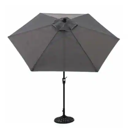 Front. Four Seasons Courtyard - Four Seasons Courtyard 9 Foot Norwalk Market Umbrella with Push Button Tilt - Gray.