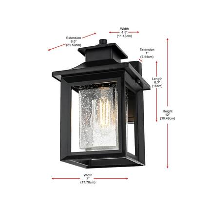 Extension 8.5" (21.59cm)
Width 4.5" (11.43cm)
Extension 1" (2.54cm)
Length 6.3" (16cm)
Height 12" (30.48cm)
Width 7" (17.78cm)