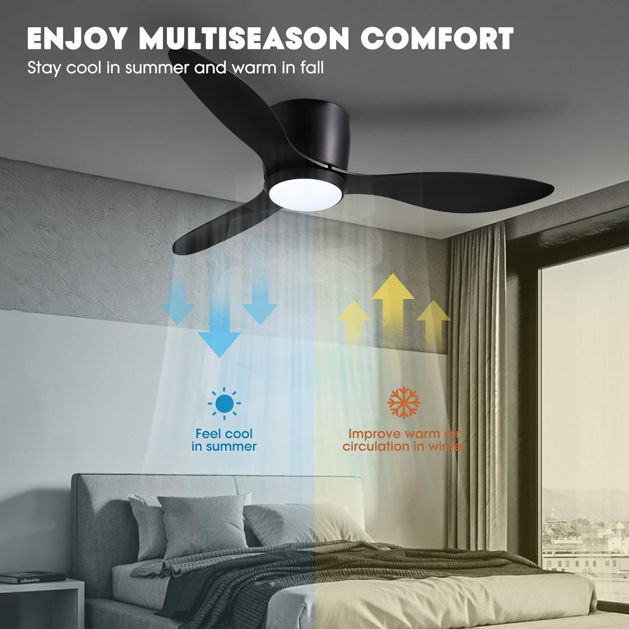 ENJOY MULTISEASON COMFORT  
Stay cool in summer and warm in fall  

Feel cool in summer  
Improve warm air circulation in winter