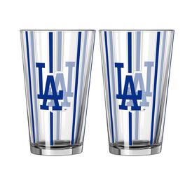 Logo Brands - Los Angeles Dodgers Two-Piece 16oz. Striped Pint Glass Set - Multicolor