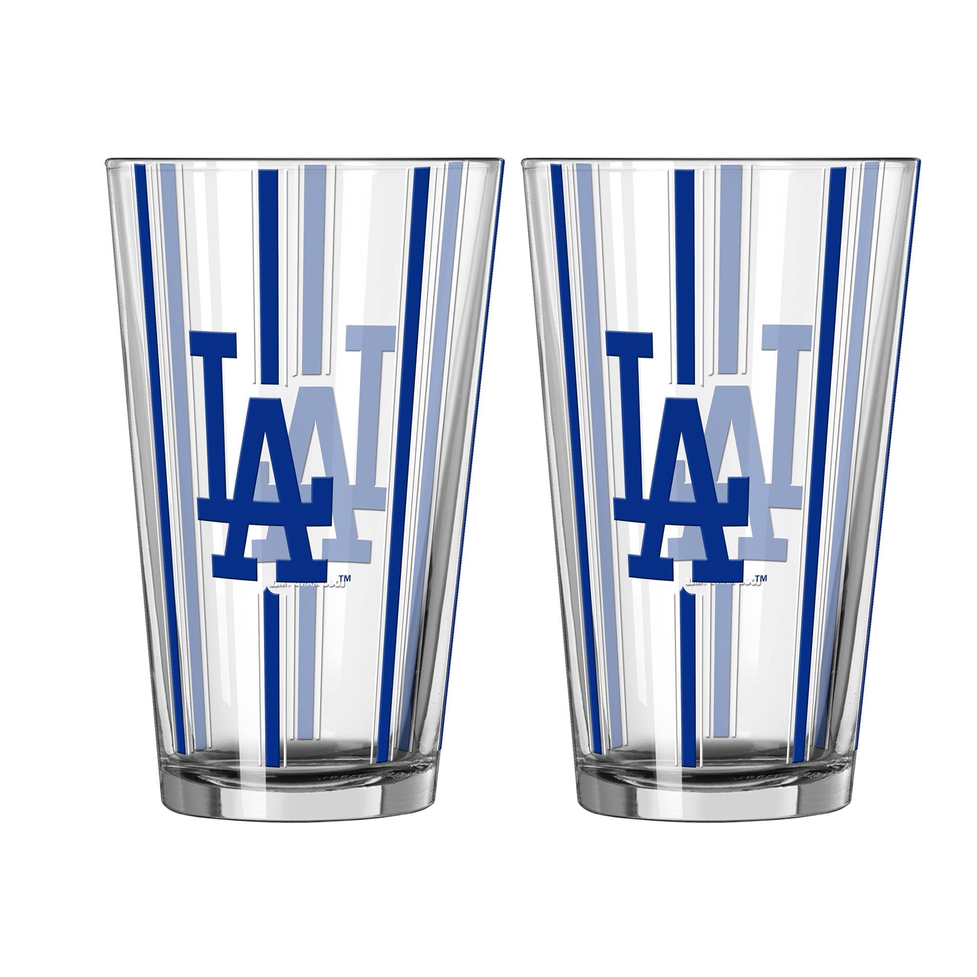 Front. Logo Brands - Los Angeles Dodgers Two-Piece 16oz. Striped Pint Glass Set - Multicolor.