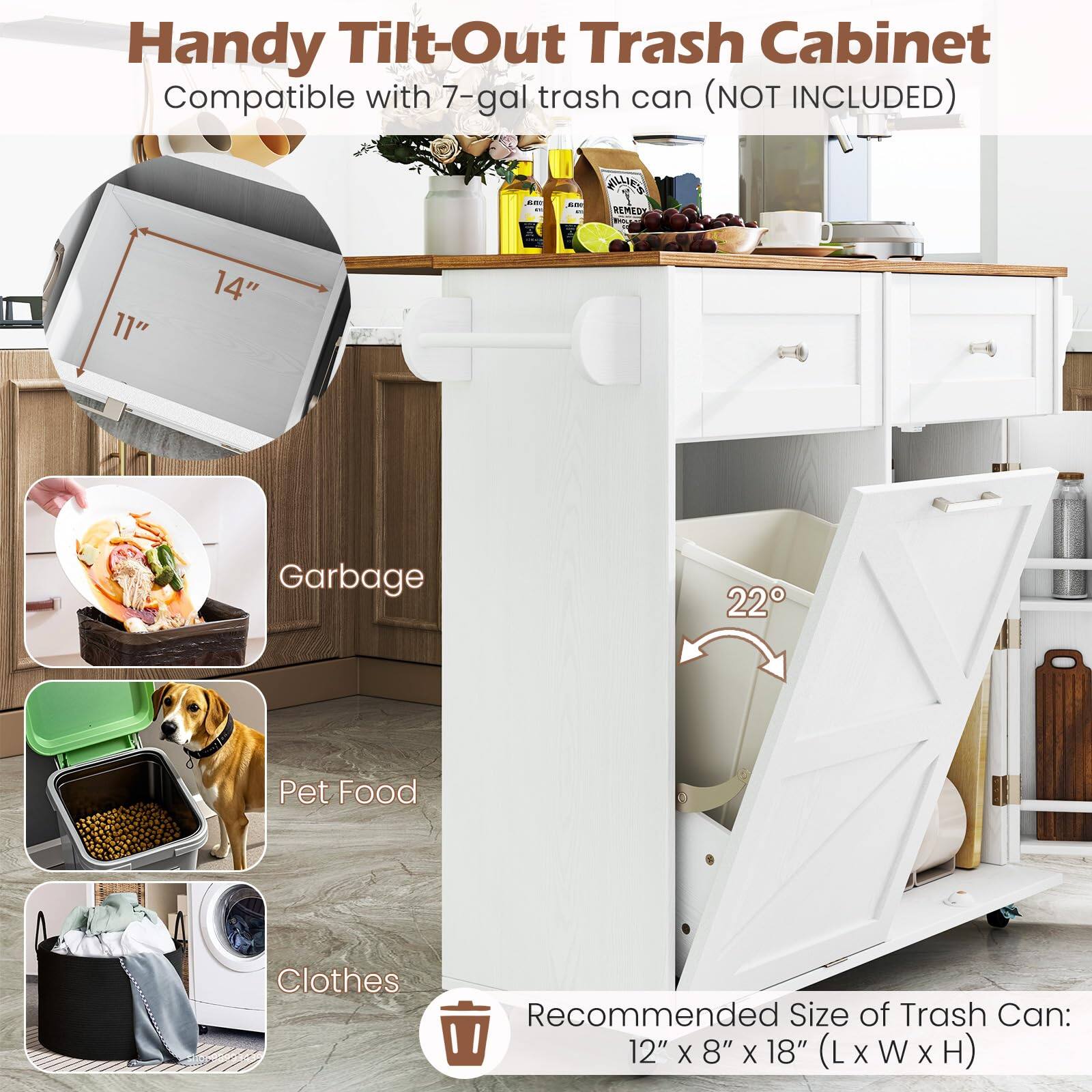 Handy Tilt-Out Trash Cabinet Compatible with 7-gal trash can (NOT INCLUDED) 11" 14" Garbage 22 Pet Food Clothes Recommended Size of Trash Can: 12" X 8" X 18" (LxWxH)