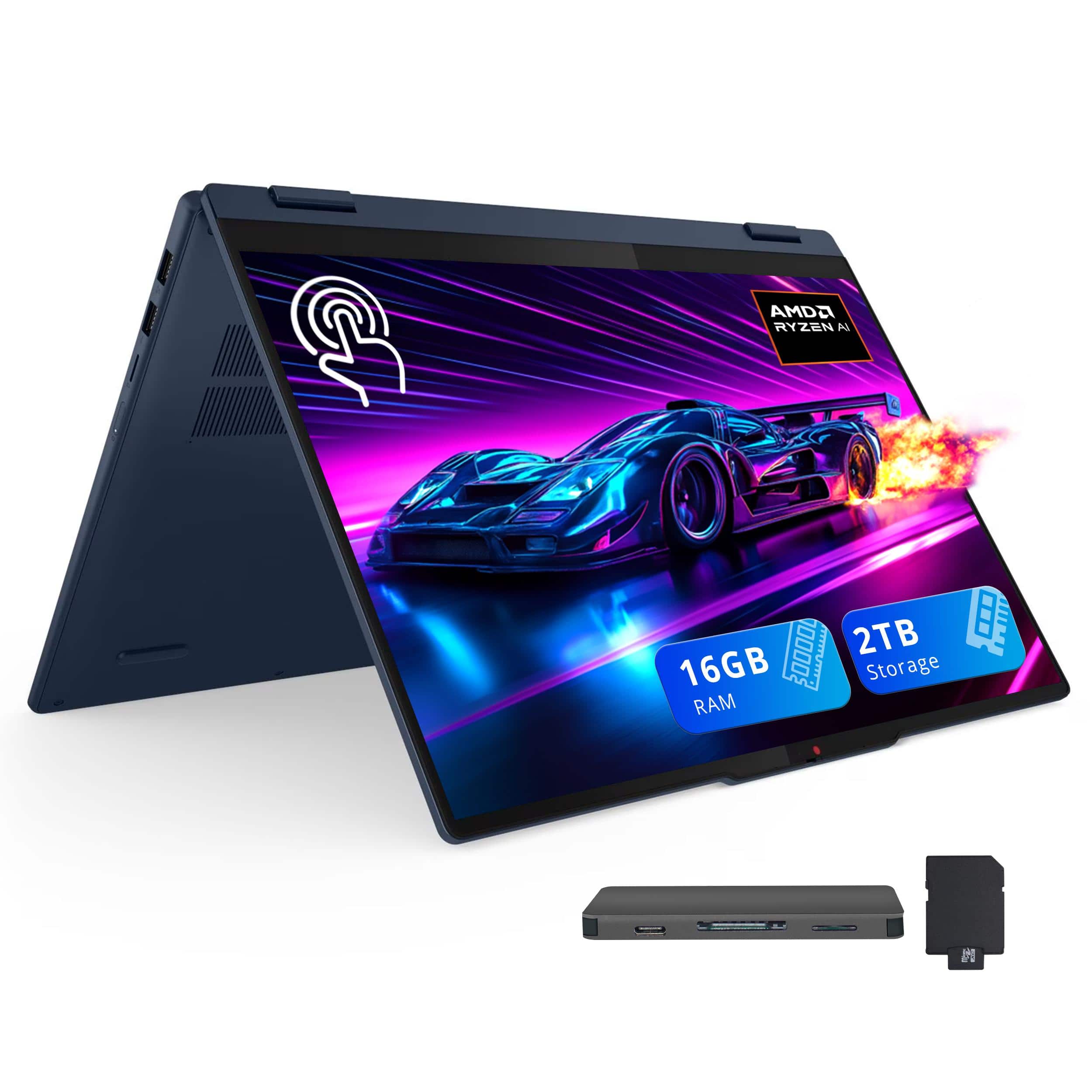 Lenovo - IdeaPad 5 16" 2-in-1 Touchscreen Laptop,AMD Ryzen AI 7 350,16GB RAM,1TB SSD+1TB Dock Set,AMD Radeon 860M,Win 11 Home - Cosmic Blue