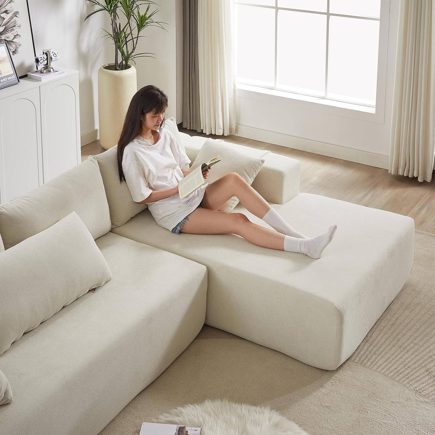 Alt View 5. Trinkets Crazed - 108"Modular L Shaped Sectional Sofa Modern Comfy Corner Couches Sleeper Sofa with 6 Pillows(Right Chaise) - beige.