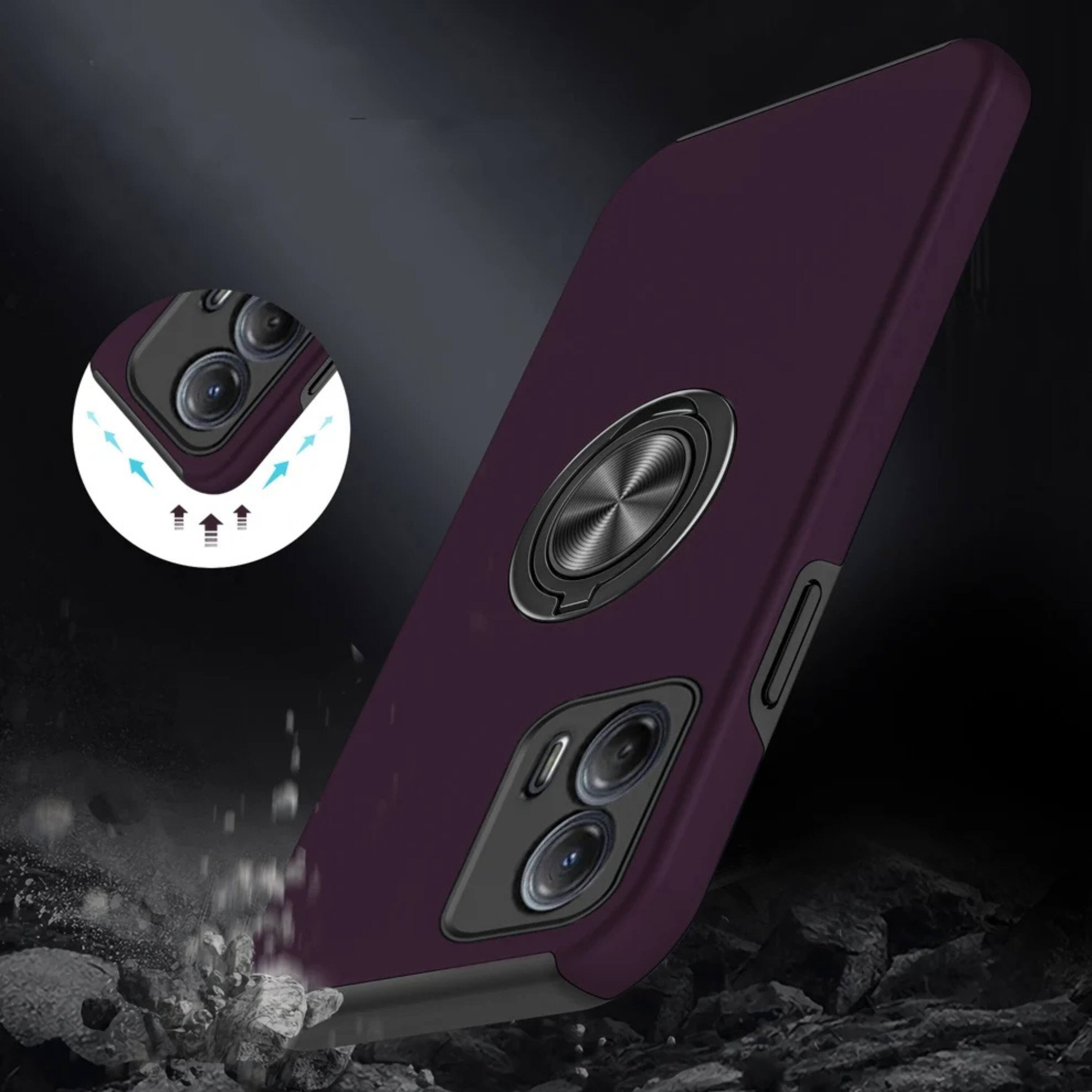 Left. Kitcheniva - Rubber Dual Layer Case For Moto G Power 5G 2024 With Magnetic Ring Stand And Tempered Glass Purple - Purple.