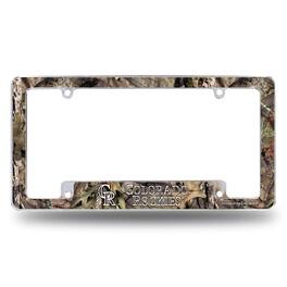 Rico Industries - Colorado Rockies Chrome Metal License Plate Frame with Bold Mossy Oak Camouflaged Camo Design - Multi