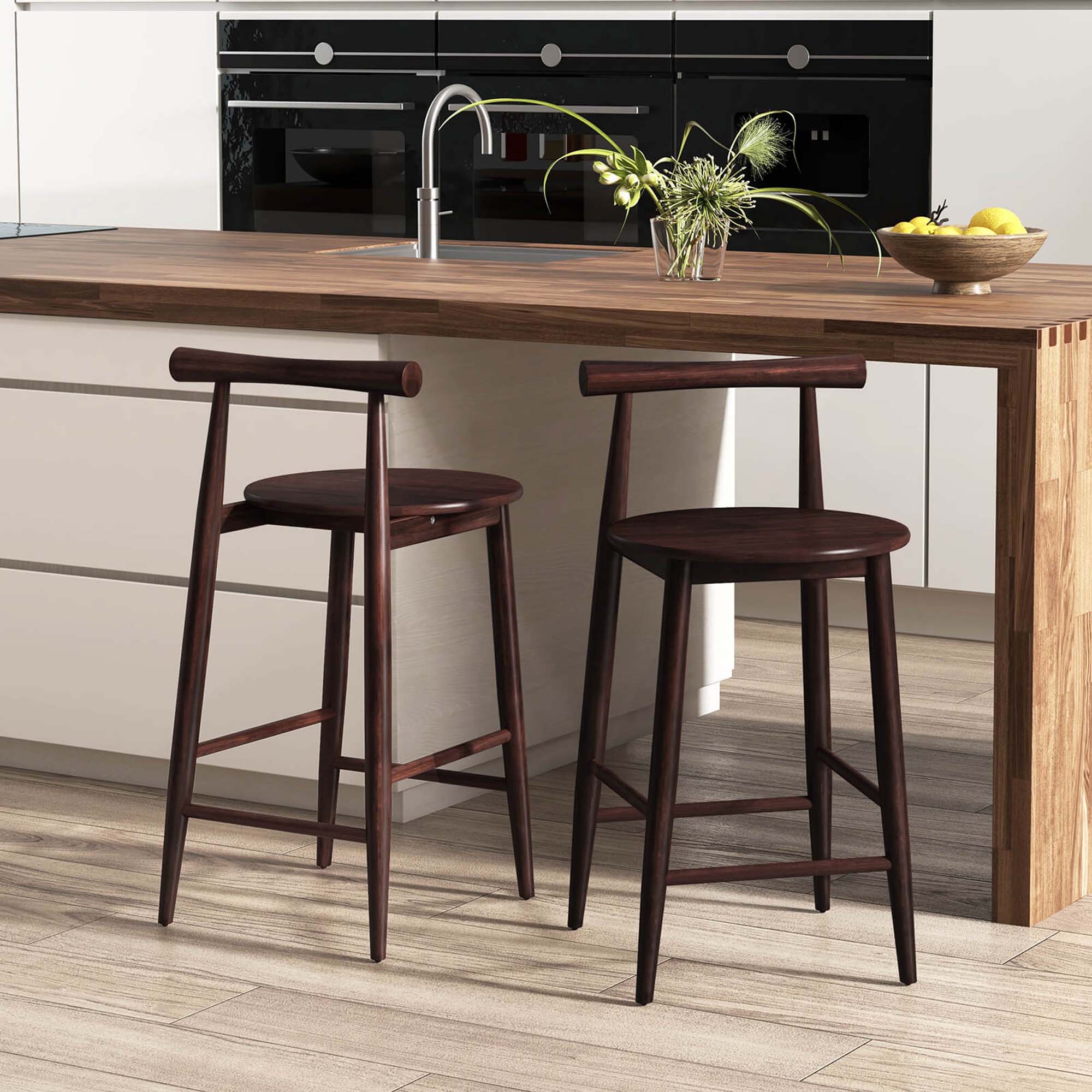 Angle. Costway - Bar Chair Counter Height Stools Set of 2 with Acacia Wood Frame Supporting Legs - Brown.