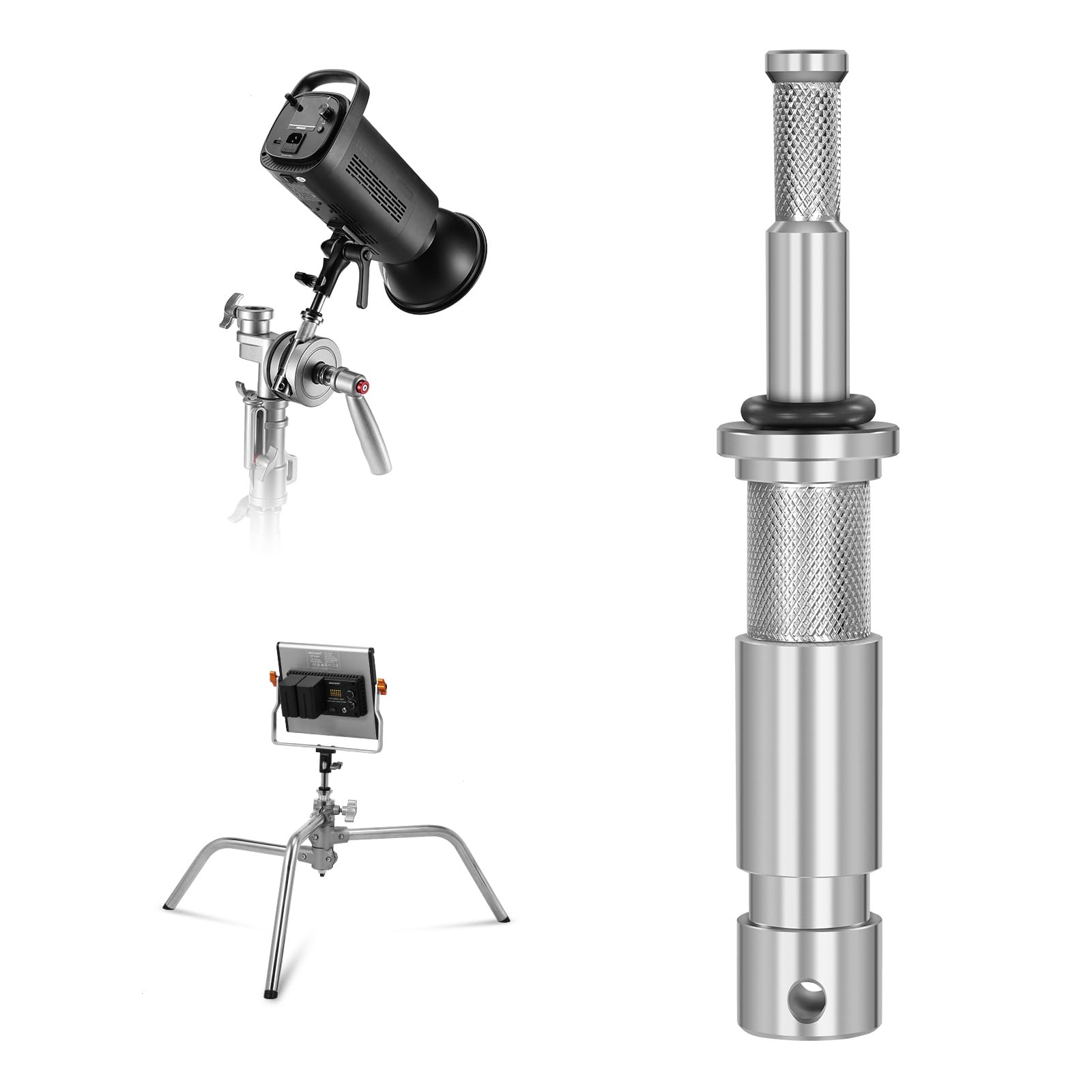 Front. Neewer - Junior to Baby Pin Adapter, 1-1/8" to 5/8" Stud, for C-Stand, UA027.