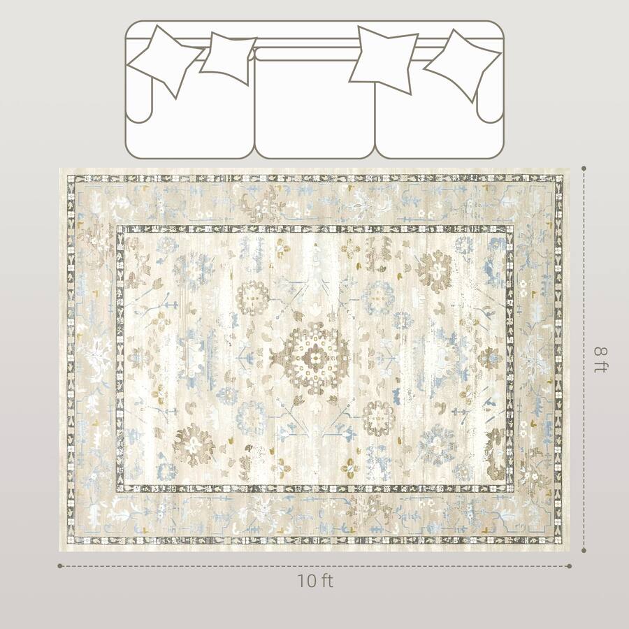 Homcom 8x10 Indoor Rug: Mach Wash Distress Medallion Boho Non Slip ...