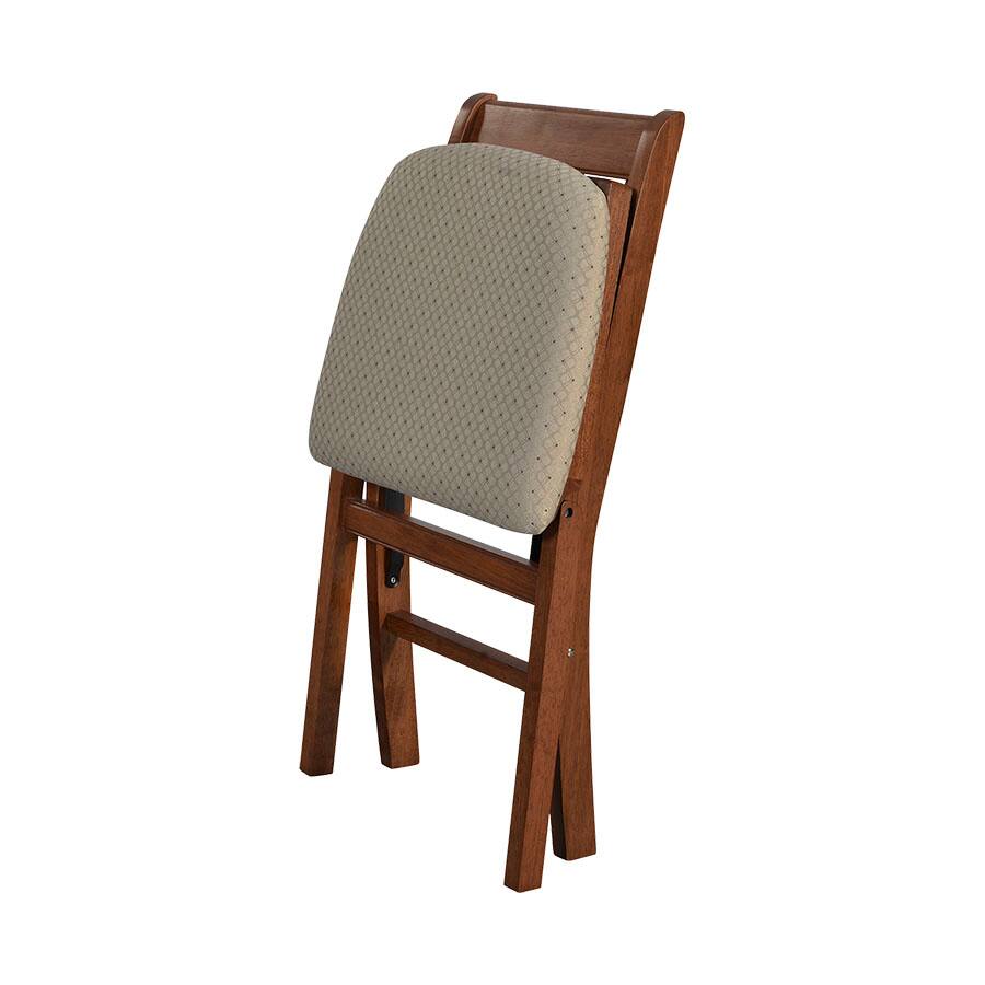Left. Stakmore - Stakmore Music Back Folding Chair, Cherry Frame with Blush Fabric (Set of 2) - Brown.