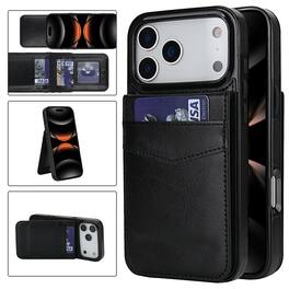 Dteck - Wallet Case for Apple iPhone 17 Pro,Shockproof PU Leather Card Holder Flip Stand Cover - Black