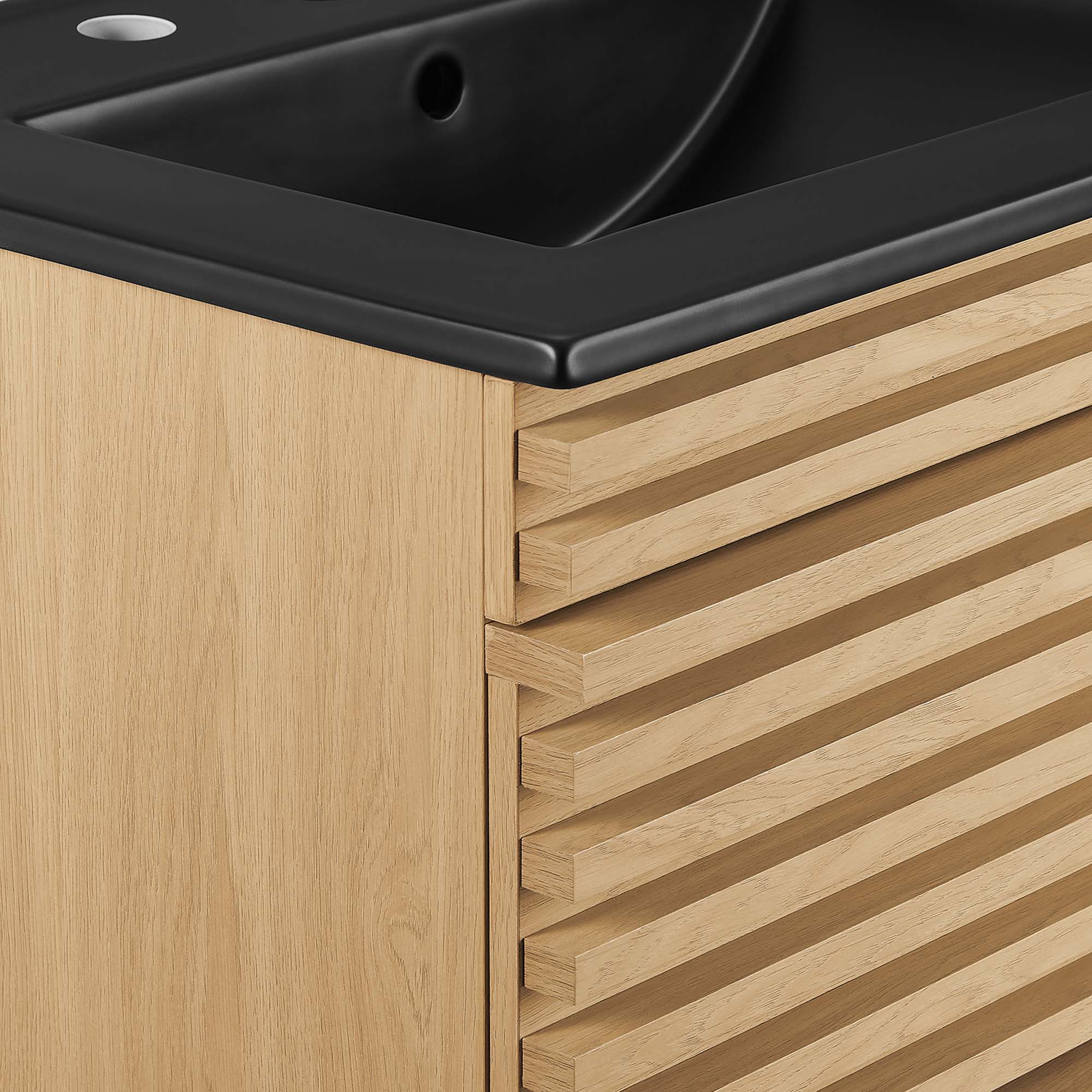 Alt View 5. Modway - Render Wall-Mount Bathroom Vanity with Black Basin Included - Oak Black.